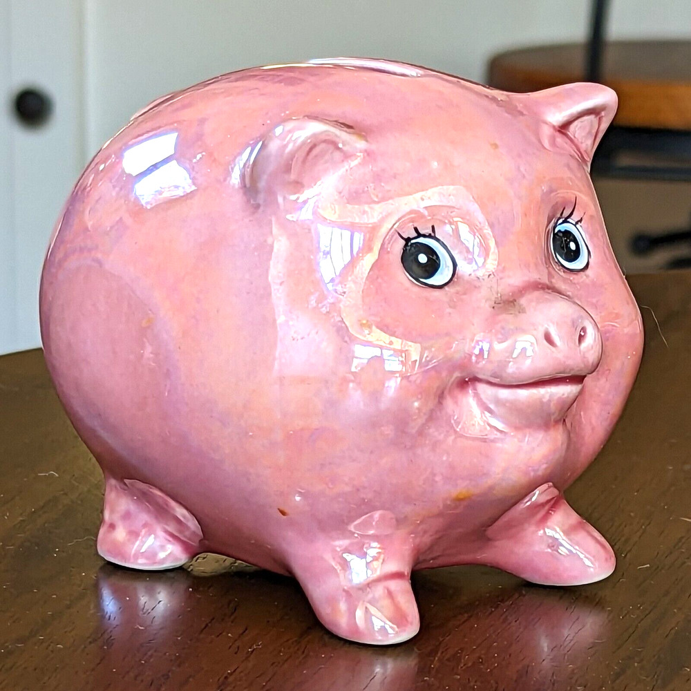 Mid Century Pink Piggy Bank Lusterware Anthropomorphic Coin Bank - Picture 2 of 12